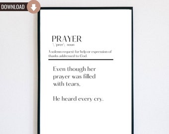 Instant  Download Prayer Definition Typography Poster, Minimalist Christian Wall Art, Psalm 61:1,Christian Home Decor Printable for Bedroom,