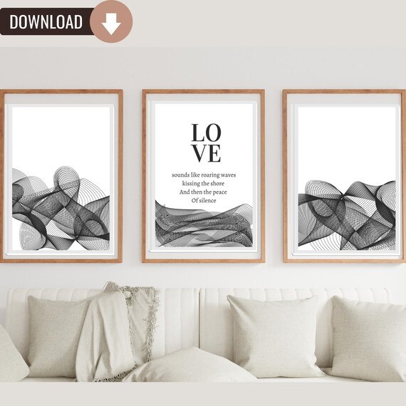 Printable Set of 3 Abstract Black and White Original Love - Etsy
