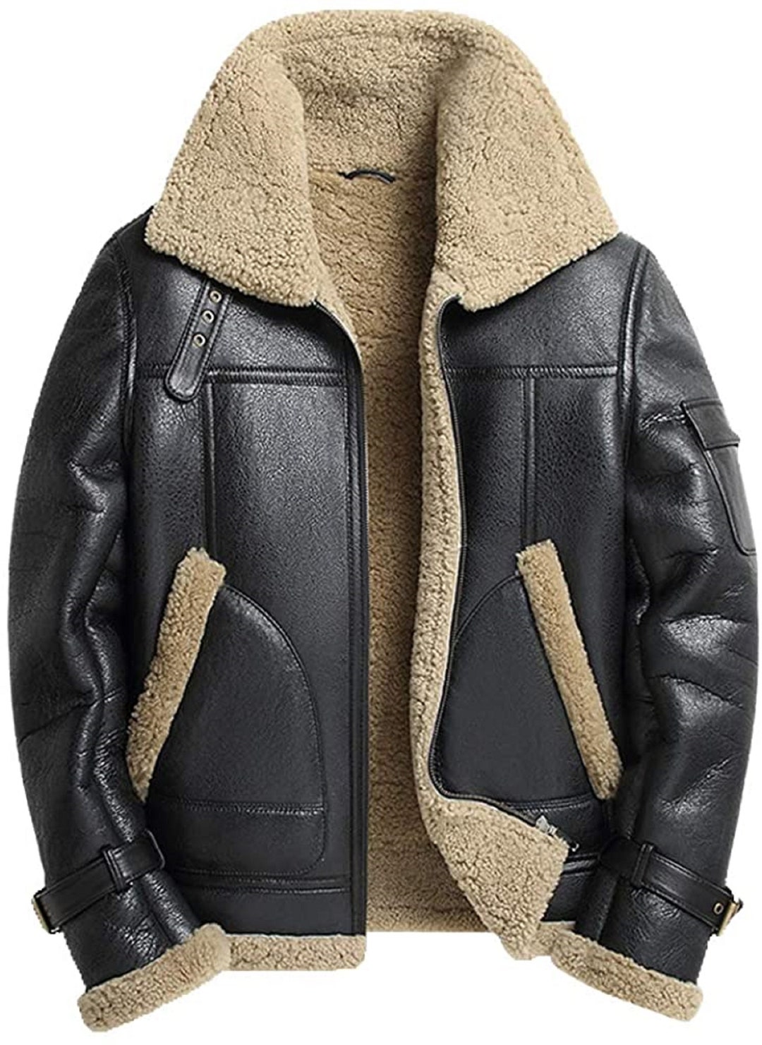 Mens Genuine Sheepskin Shearling Jacket Fur Coat B3 Bomber - Etsy