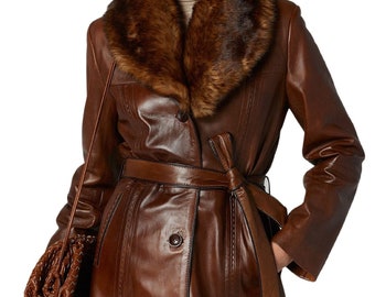 Women Vintage Brown Trench Leather Jacket - ayanawebzine.com