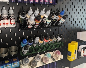 Adjustable 16 paint bottle holder for Vallejo, Army Painter, Green Stuff World /IKEA SKADIS or 1/4 Pegboard Paint storage rack ,gift got him