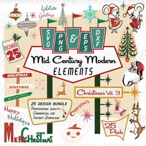 Weihnachten Vol 3 | Mid-Century Modern 25 Design-Elemente | Retro Clipart | Weihnachtsmann, Hirsch SVG PNG EPS Bundle, 1950er Jahre Atomic für kommerzielle Nutzung