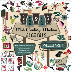 Mid-Century Modern Abstract Designs Vol. 1 - 50 Unique Retro Elements, High-Res PNG & SVG Files, Vintage Geometric Art