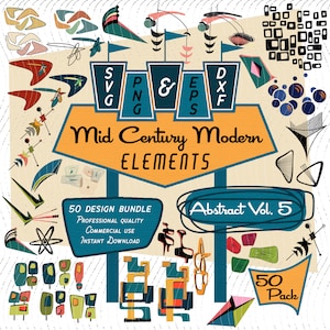 Dessins abstraits Vol 5 | Éléments modernes Mid-Century - 50 modèles ! | Clipart rétro | Lot EPS PNG SVG, atomique des années 1950 pour un usage commercial