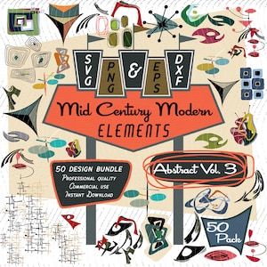 Abstract Designs Vol 3 | Mid-Century Modern 50 Design Elements | Retro Clip art | SVG PNG EPS Bundle, 1950s Atomic for Commercial Use