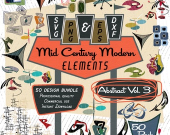Abstract Designs Vol 3 | Mid-Century Modern 50 Design Elements | Retro Clip art | SVG PNG EPS Bundle, 1950s Atomic for Commercial Use