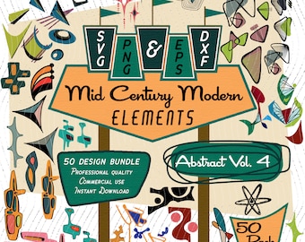 Abstract Designs Vol 4 | Mid-Century Modern Elements - 50 Designs! | Retro Clip art | SVG PNG EPS Bundle, 1950s Atomic for Commercial Use