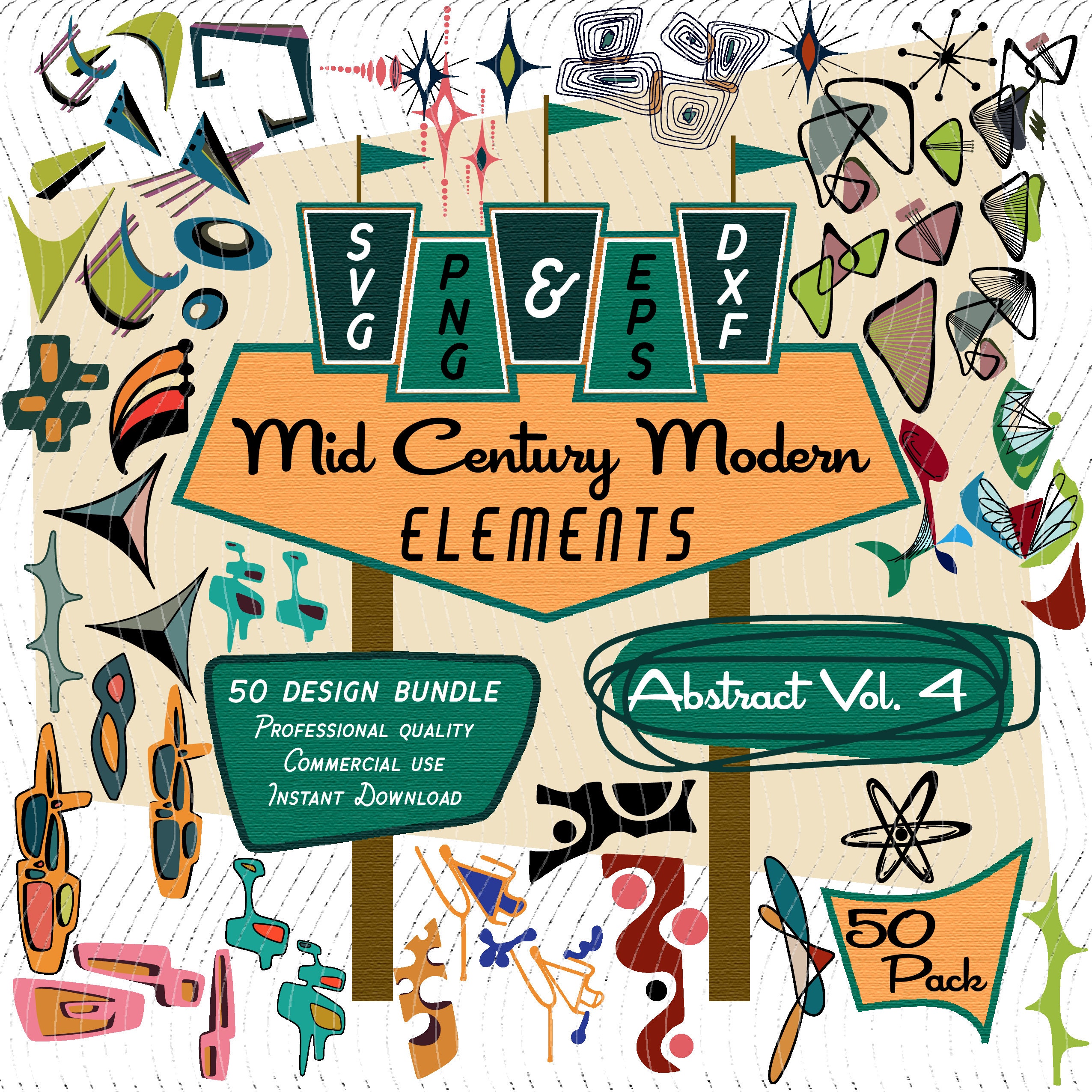 抽象デザイン Vol 4 | ミッドセンチュリーモダンエレメント - 50 の