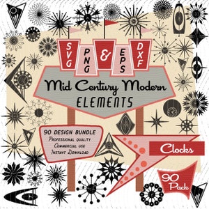 Uhren | Mid-Century Modern 90 Design-Elemente | Retro Clip art | SVG PNG EPS Bundle, 1950er 1960er Jahre Atomic |Kommerzielle Nutzung