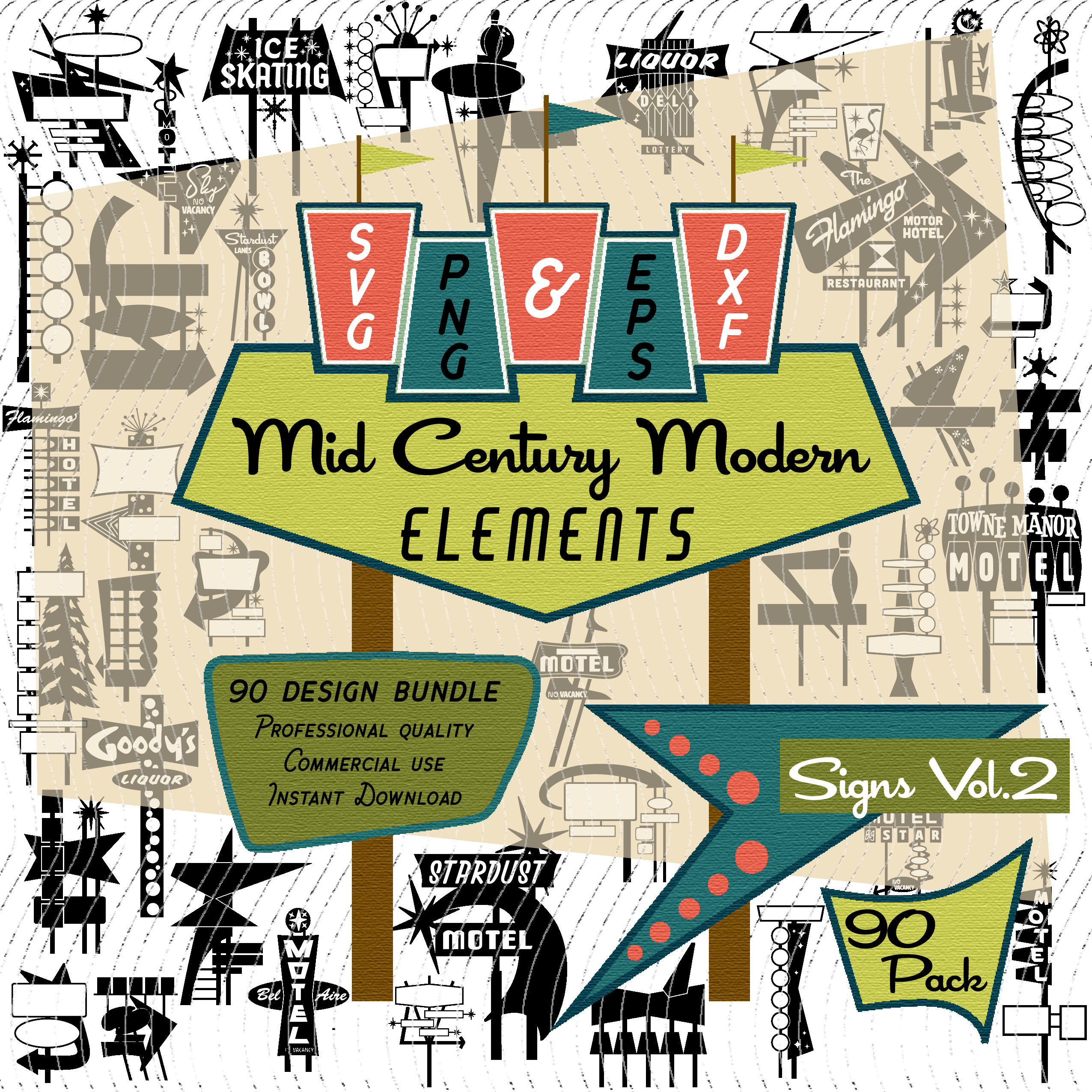 Signs Vol2 | Mid-century Modern 90 Design Elements | Retro Clip Art ...