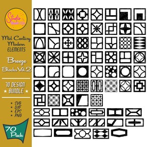 Brise Blocs Vol. 2 | Design Mid-Century Modern 70 - Motifs Breeze Block | Clipart rétro | SVG PNG Bundle, architecture atomique des années 1950