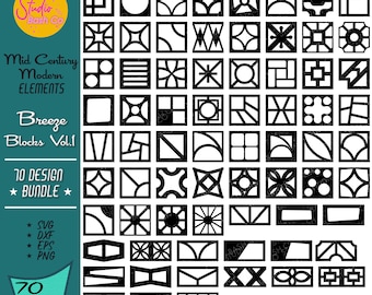 Breeze Block Vol. 1 |Mid-Century Modern 70 Design | Retro Clipart | Breeze Block Patterns | SVG PNG Bundle, 1950s Atomic Architecture