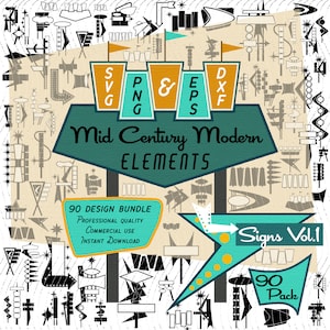 Segni Vol1 / Mid-Century Modern 90 Design Elements / Retro Clip art / SVG PNG EPS Bundle, 1950s 1960s Las Vegas Diner Atomic /Commercial Use