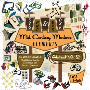 Mid-Century Modern Abstrakt Designs Vol. 2 - 50 Geometrische Elemente und Muster, Retro Digital Art, hochauflösende PNG- und SVG-Dateien
