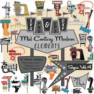 Signs Vol4 / Mid-Century Modern 75 Elementi di design / Retro Clip art / SVG PNG Tiki Signs, anni '50-'60 Las Vegas Diner Atomic / Uso commerciale