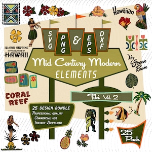 Tiki Design Elements Vol 2 / Paquete de 25 artículos modernos de mediados de siglo, decoración retro Tiki Bar de los años 50 y 60