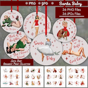 Weihnachtsmann Baby 36 PAKET! Sublimationsdesign, PNG, JPG, Rundes Ornament Design Download, Pinup, Weihnachten, Ornament, Hemd, Frau