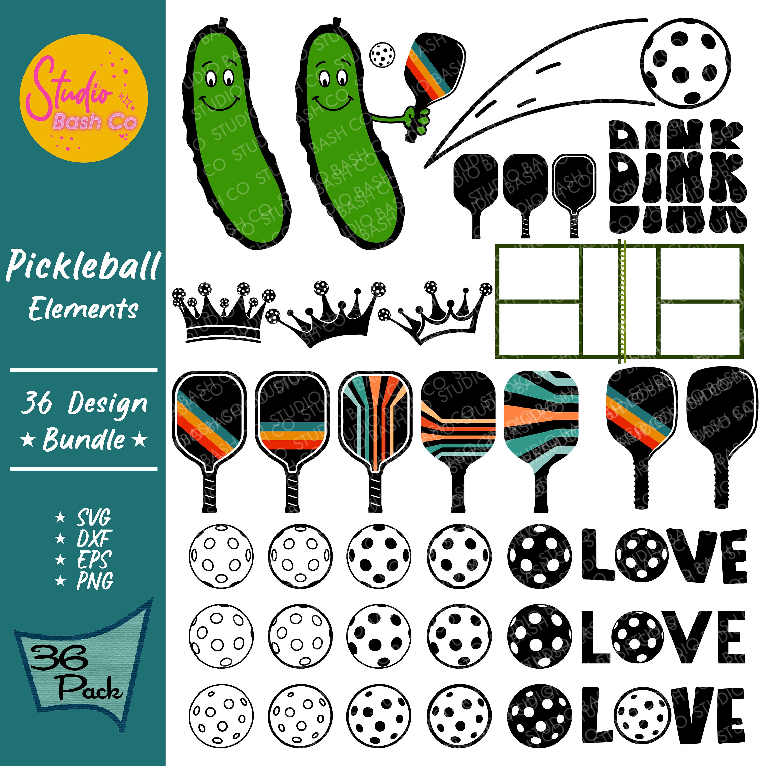 Pickleball Racket Svg Pickleball Element Bundle SVG Design | 36 Variation Bundle | Digital ...