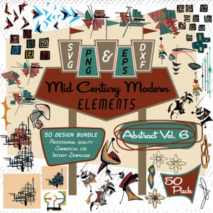 Abstract Elements Vol 6 | Mid-Century Modern Elements - 50 Designs! | Retro Clip art | SVG PNG EPS Bundle, 1950s Atomic for Commercial Use