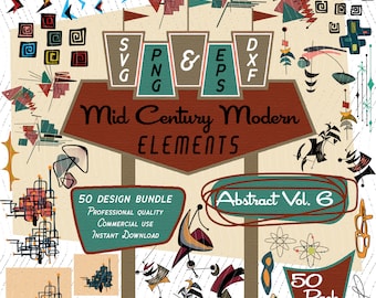 Abstract Elements Vol 6 | Mid-Century Modern Elements - 50 Designs! | Retro Clip art | SVG PNG EPS Bundle, 1950s Atomic for Commercial Use