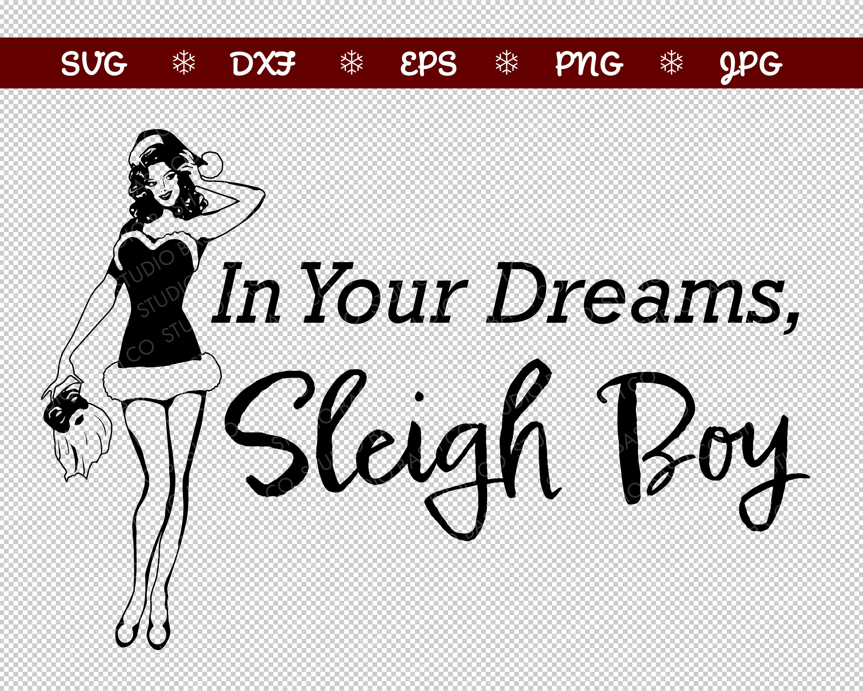 In Your Dreams Sleigh Boy the Santa Clause, Pinup, Sexy Christmas SVG