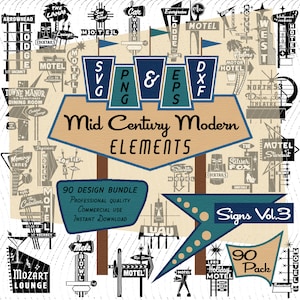 Segni Vol3 / Mid-Century Modern 90 Design Elements / Retro Clip art / SVG PNG Tiki Signs, 1950s 1960s Las Vegas Diner Atomic /Commercial Use