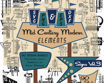 Signs Vol3 | Mid-Century Modern 90 Design Elements | Retro Clip art | SVG PNG Tiki Signs, 1950s 1960s Las Vegas Diner Atomic |Commercial Use