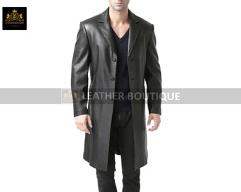 Leather Honey Treated Men Vintage Outwear Overcoat Original Lambskin Leather Men’s Gray Long Coat 