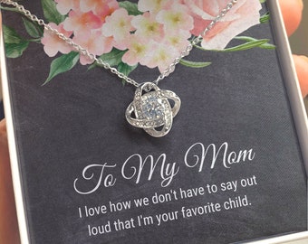 To My Mom Love Knot Necklace; Mother's Day Necklace Message Card; Funny Message Card Jewelry; Favorite Child Mom Gift; Mother's Day Gift Box