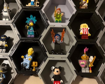 Modular Minifigure Display Shelf – Hexagonal Wall Mount, Choose Your Color, 3D Printed, LEGO Compatible, Mix & Match