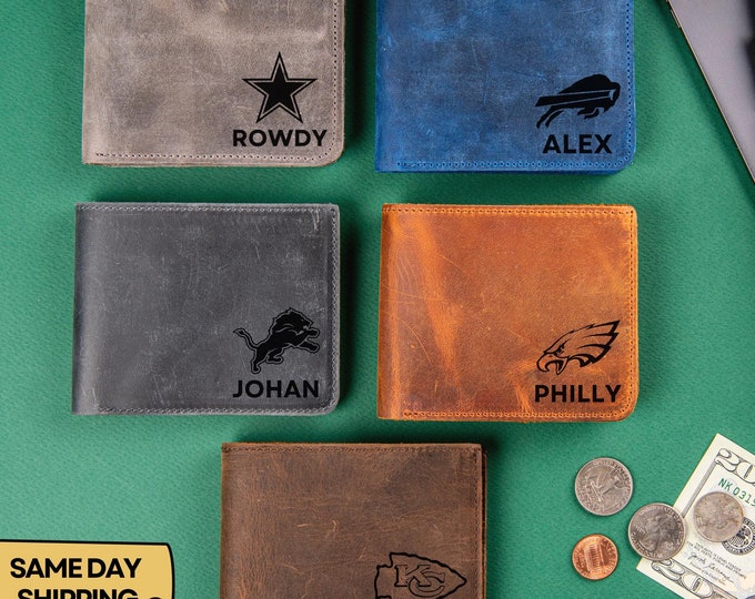 Football, Personalized Leather Wallet, Custom Leather Wallets, Football Players, Football Team Sport Fans, Him Dad Father Boy Christmas Gift