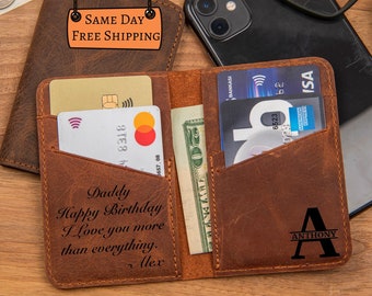 Personalized Leather Wallet For Men | Custom Mens Leather Wallet | Slim Wallet | Bifold Credit Card Holder | Christmas gift | Gift for Him