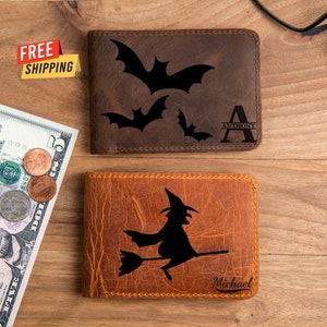 Regalo de Halloween para hombre / Cartera de Halloween / Cartera de cuero / Paquete de regalo de Halloween / Regalo con monograma de Halloween / Regalo para Halloween para hombre