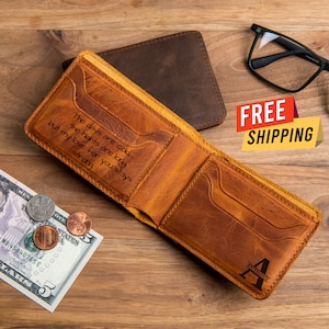 Cartera de cuero personalizada, regalo para él, regalo para hombre, regalo de Navidad, regalo de graduación, regalo para nieto, cartera con escritura a mano