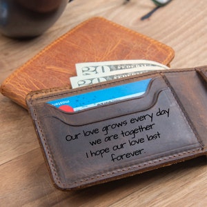 Regalo personalizado para él / Regalo de aniversario para él / Cartera de cuero para hombre / Ideas de regalos de Navidad / Cartera con escritura a mano para papá