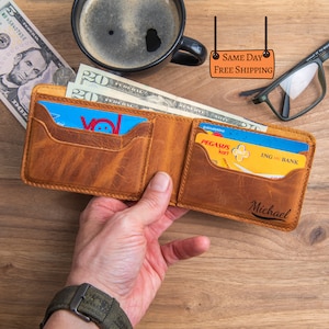 Cartera minimalista fina / Cartera para hombre / Cartera de cuero personalizada / Regalo para padrinos de boda / Regalo para esposos / Regalo para él / Cartera de cuero grabada
