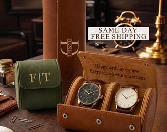 Personalized Leather Watch Case, Fathers Day Gifts, Graduation Gift, Groomsmen Gift, Anniversary Gifts for Husband, Dad, Men, Boyfriend gift