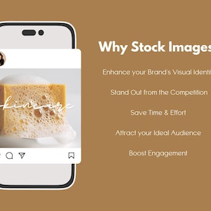 K&ouml;nnte beinhalten: Ein Smartphone-Bildschirm mit einer Werbung f&uuml;r ein Hautpflegeprodukt. Die Werbung zeigt einen gelben Schwamm mit dem Wort "skincare" darauf, umgeben von wei&szlig;em Schaum. Der Hintergrund ist braun, mit dem Text "Why Stock Images?"