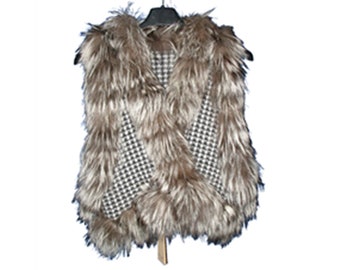 G10-016. Knit vest with silver fox trim.