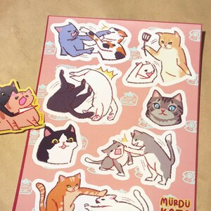 Murder Cats Sticker Sheet | Cute cat fight meme waterproof laminated stickers