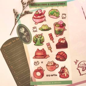 Folhas de adesivos transparentes Flavour Frog & Red Panda | Série de padaria bolos adesivos laminados à prova d'água decoração