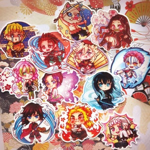 Ensemble d'autocollants de personnages d'anime Demon Chibi, imperméable, laminé, cadeau artistique