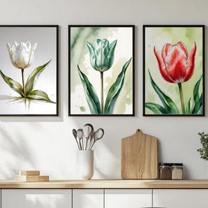 Watercolor Tulip Wall Art Printable • Digital Flower Print • Botanical Floral Poster • Instant Download Tulip Decor