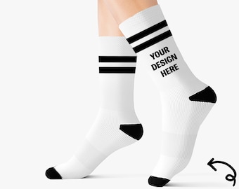 Custom Text Striped Crew Socks, Personalized Printed Socks For Him With Your Own Design, Sportsman Socks, Custom Athletic Socks