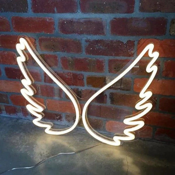 Angel Wings Neon Sign, Office, Living Room, Bedroom Acrylic Led Light Hanging Lamp, Fairy Wings Glowing Lights, Dream Night Nimbus Neon Sign