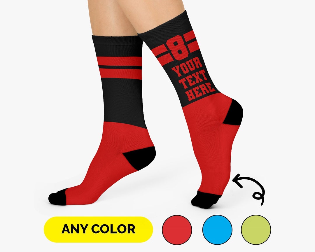 Customized Sports Team Socks, Personalized Athletic Crew Socks, Custom Game Numbers Socks, Text