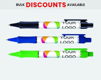 100 Personalized Ballpoint Pens Bulk, Custom Corporate Text/ Logo, Promotional Marketing, Parties, Events, Grip Write Pen, Branded Teams