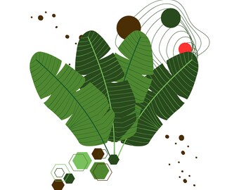 Banana Leaf Geometric Art Print: Tropical Green Design (Digital Download)