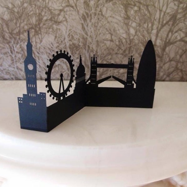 London Skyline Laser Cut Wedding Place Cards, Platinum Jubilee Celebration, London Theme Function, London Party Place Cards