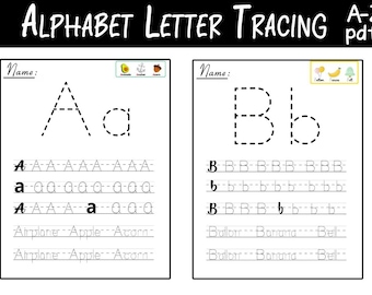 Alphabet Tracing Worksheets, Letter Practice for Kids, Homeschool Activity (PDF)